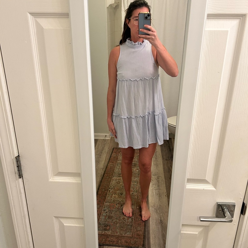 Sleeveless Ruffled Blue Dress - Picture 1 of 2